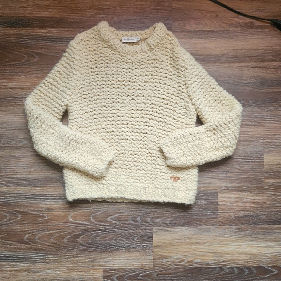 Tory Burch Wool/Alpace Cream Oversized Chunky Knit Cozy Quiet Luxury Sweater XS